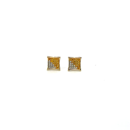 10KYD D-0.17CTW SQUARE NATURAL AND YELLOW PAVE DIAMOND EARRINGS