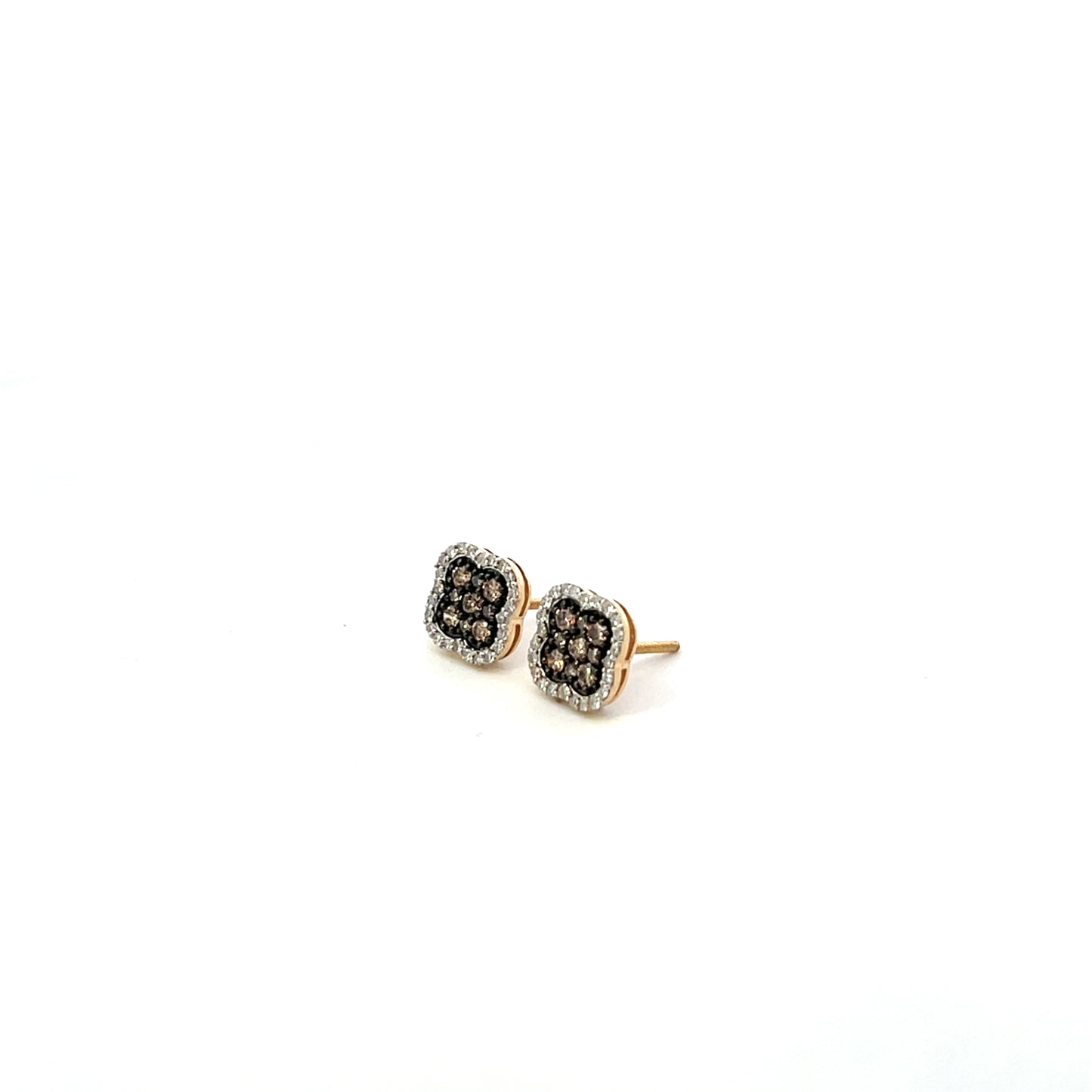 10KYG D-0.50CTW NATURAL AND COGNAC CLOVER EARRINGS