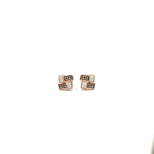 10K RG D-0.33CTW NATURAL AND COGNAC DIAMOND CHESS EARRINGS