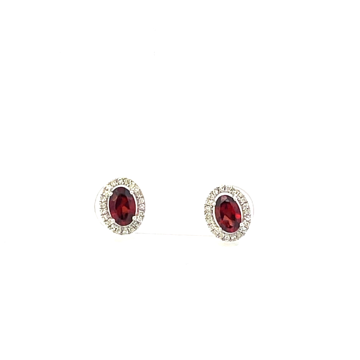 10K WG D-0.15CTW DIAMOND OVAL GRANATE WITH HALO STUD EARRINGS