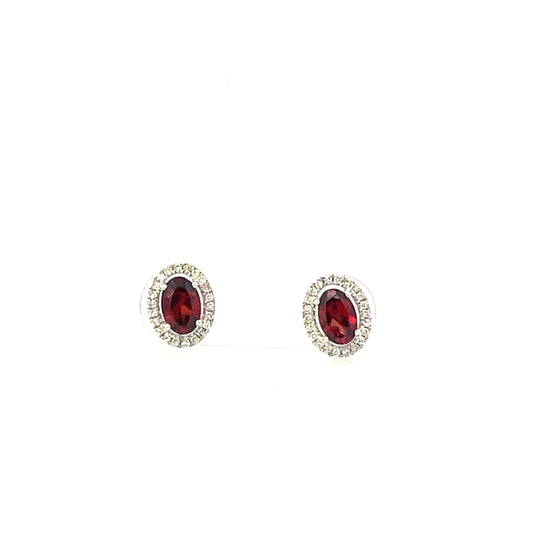 10K WG D-0.15CTW DIAMOND OVAL GRANATE WITH HALO STUD EARRINGS