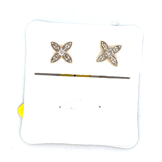 10K YG D-0.15CTW DIAMOND FLOWER EARRINGS
