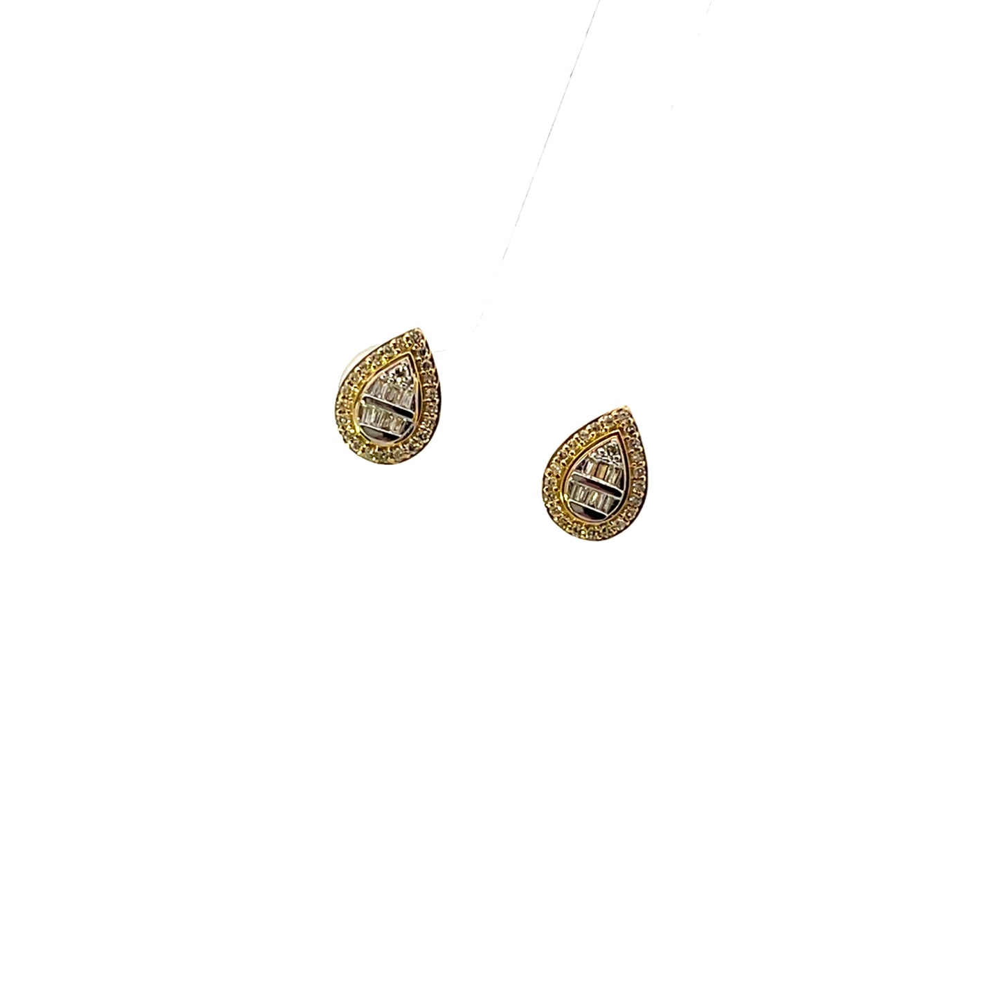 10K YG D-0.40CTW PEAR BAGUETTE WITH HALO DIAMOND STUDS