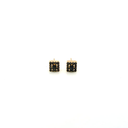 10K YG D-0.05CTW BLACK DIAMOND SQUARE STUD EARRINGS