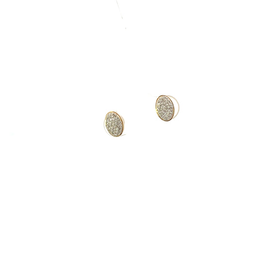 10K YG D-0.20 OVAL DIAMOND PAVE STUD EARRINGS