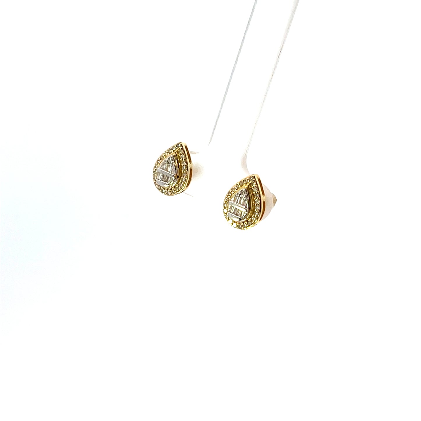 10K YG D-0.40CTW PEAR BAGUETTE WITH HALO DIAMOND STUDS