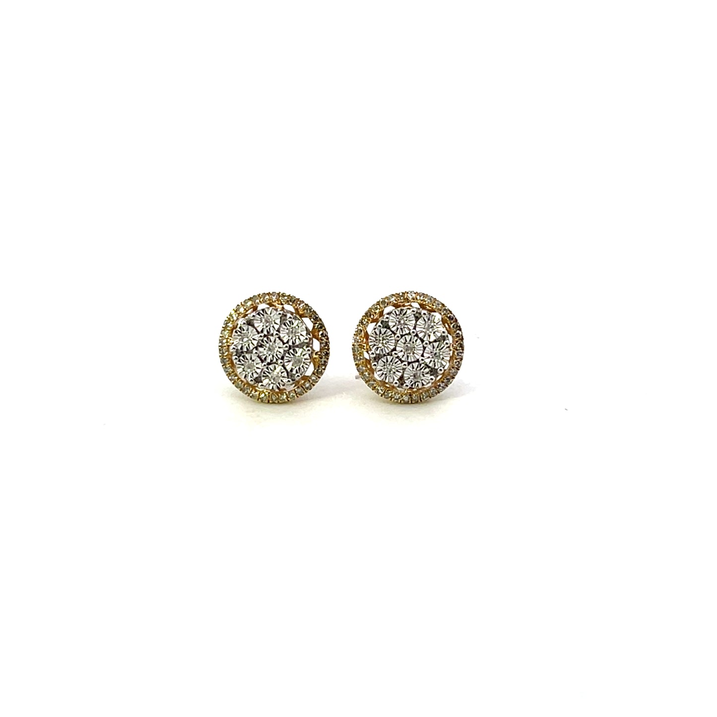 10K YG D-0.33CTW NATURAL DIAMOND ROUND ILLUSION PAVE EARRINGS