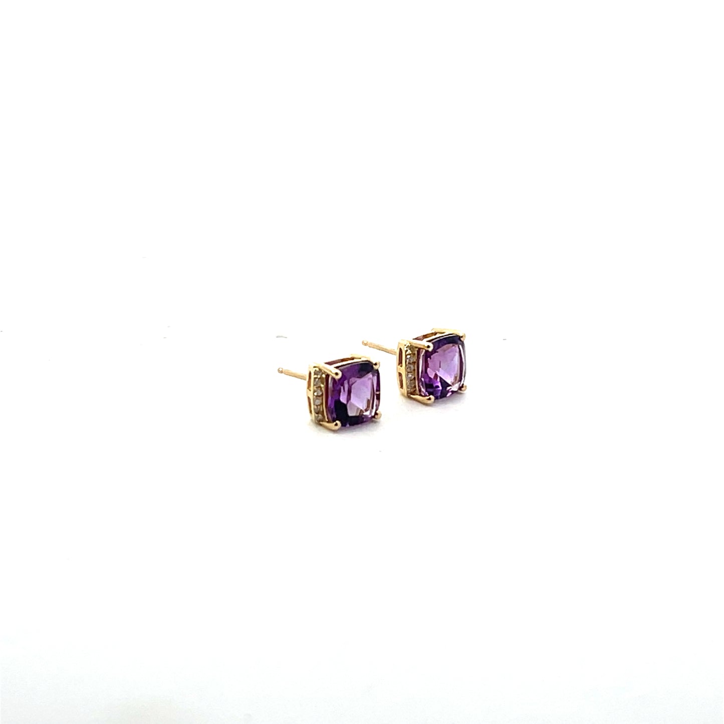 10K YG D-0.07CTW AMETHYST STUD WITH DIAMOND BASE STUD