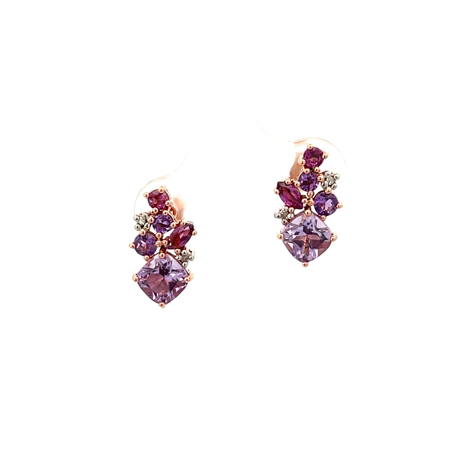 10K YG D-0.07 CTW AMETHYST CLUSTER WITH DIAMOND ACCENT EARRINGS