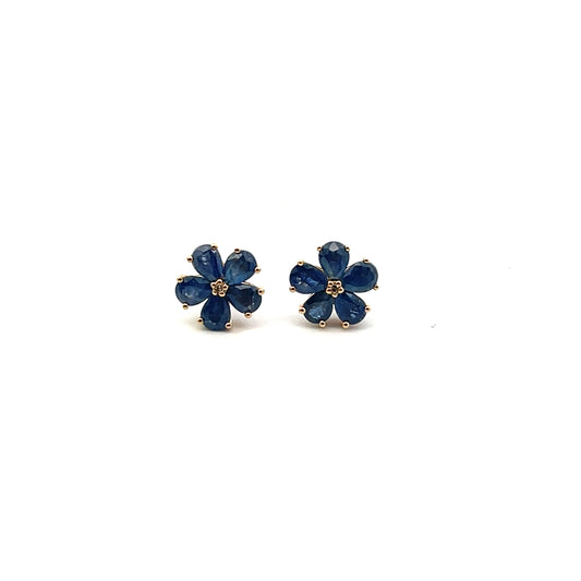 10K YG SAPPHIRE FLOWER EARRINGS