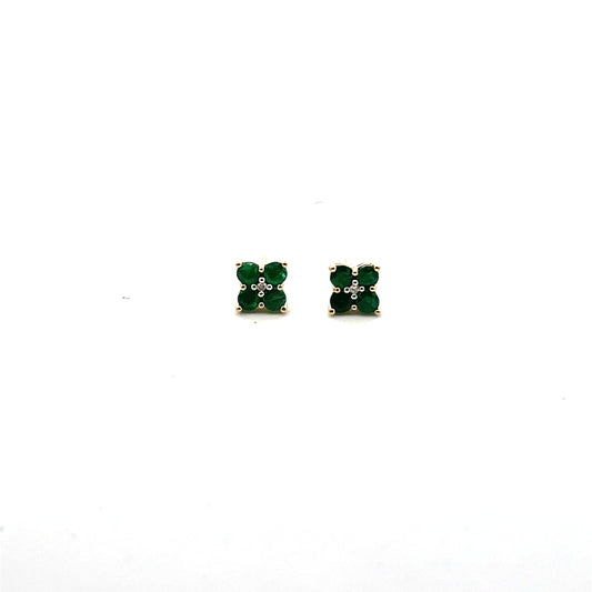 14K YG FLOWER EMERALD STUD EARRINGS