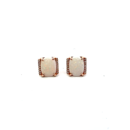 14K YG D-0.10 CTW ROUND OPAL AND DIAMOND EARRINGS