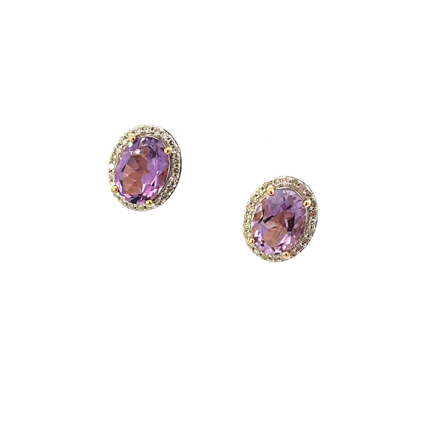 10K YG D-0.40 CTW OVAL AMETHYST WITH DIAMOND HALO EARRINGS