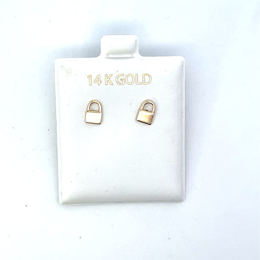 14K YG SMALL LOCK EARRINGS