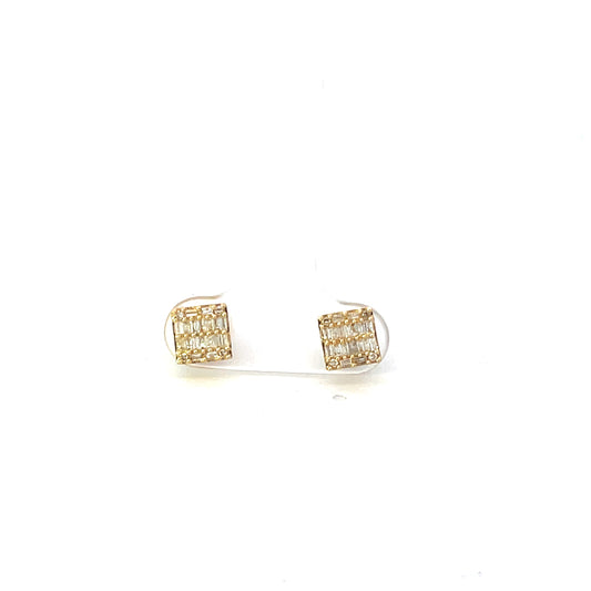 14K YG D-0.25CTW DIAMOND SQUARE STUDS WITH BAGUETTES