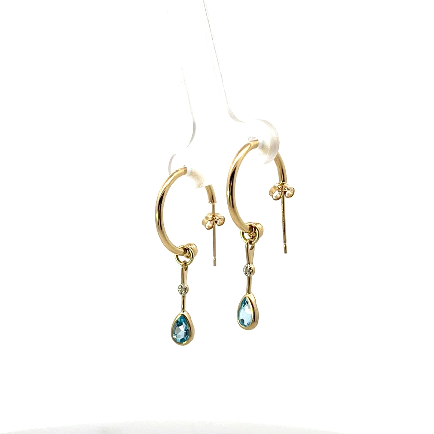 10K YG DIAMOND AND BLUE TOPAZ HOOPS WITH CHARM