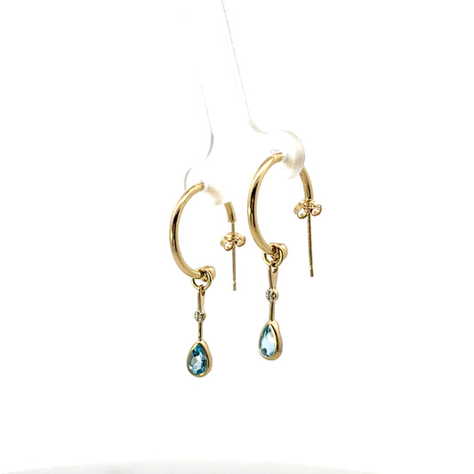 10K YG DIAMOND AND BLUE TOPAZ HOOPS WITH CHARM