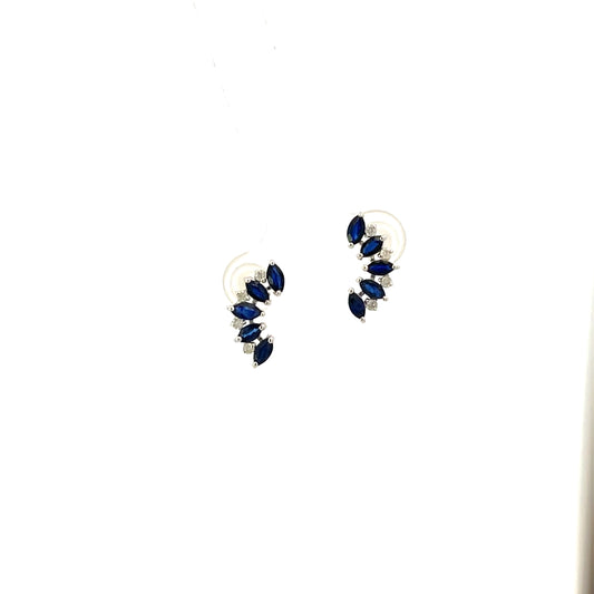 14K WG D-0.13CTW 1.03CS HALF SAPPHIRE FLOWER EARRINGS