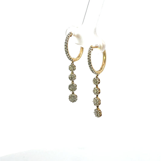 10K YG D-0.75CTW HOOPS WITH 4 DIAMOND FLOWER PENDANT EARRINGS