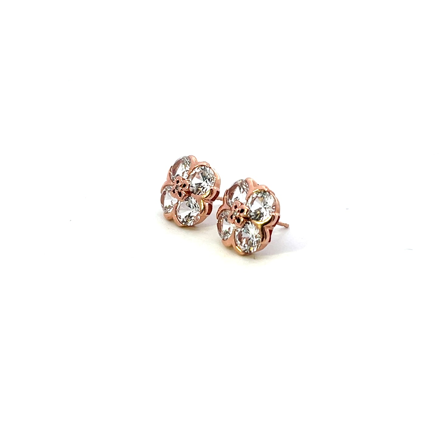 10K RG WHITE SAPPHIRE FLOWER STUDS
