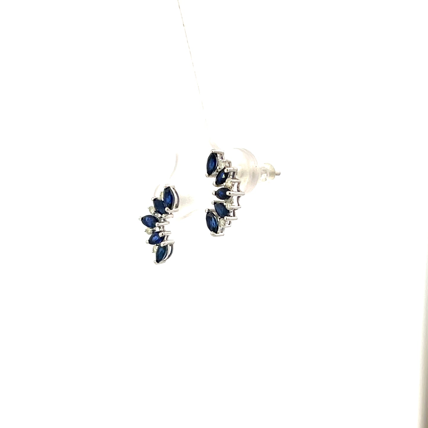 14K WG D-0.13CTW 1.03CS HALF SAPPHIRE FLOWER EARRINGS