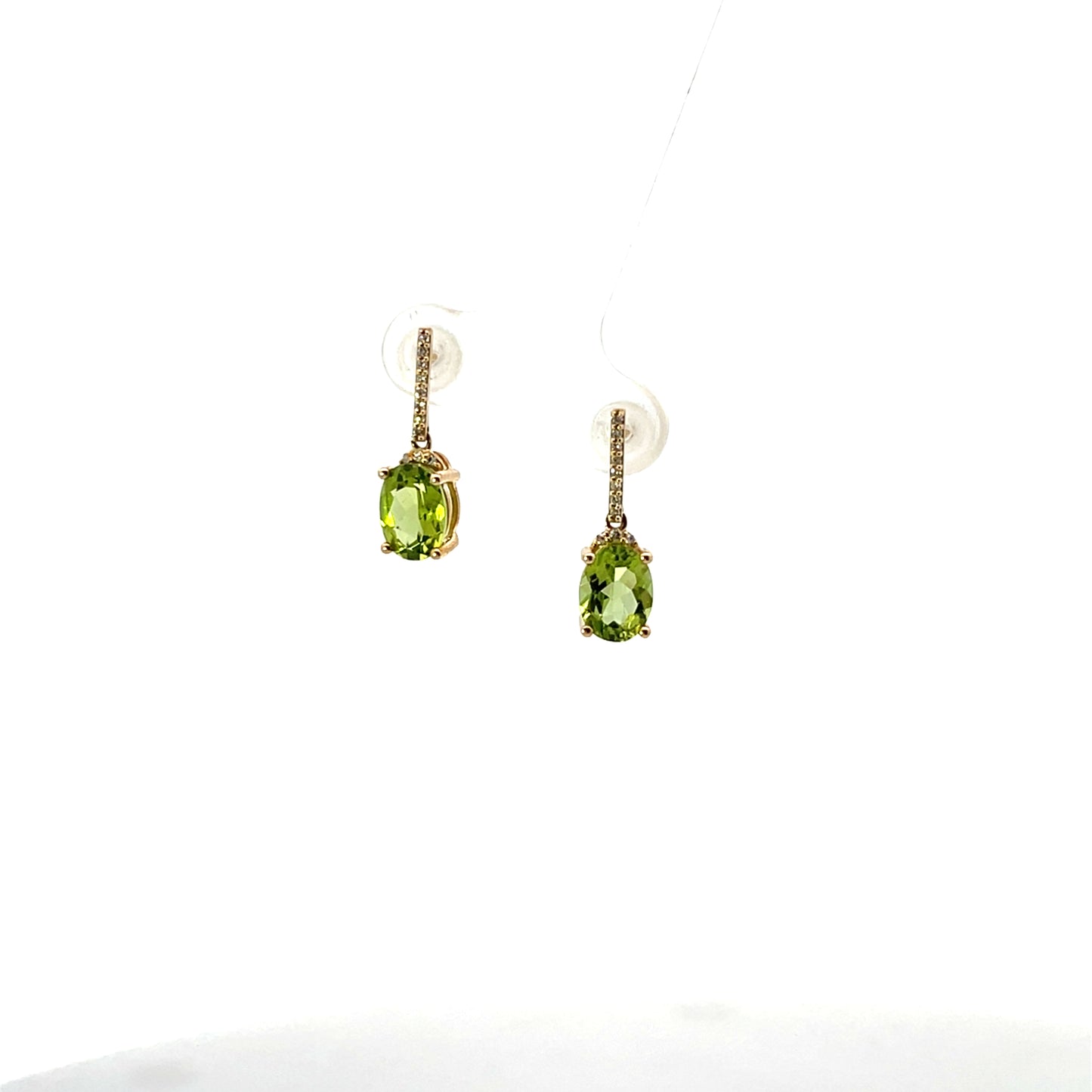 10K YG D-0.12CTW PERIDOT AND DIAMOND PENDANT EARRINGS