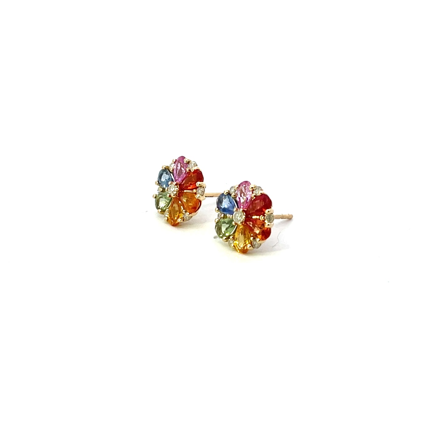 14K YG 0.75 MULTICOLOR SAPPHIRE FLOWER EARRINGS