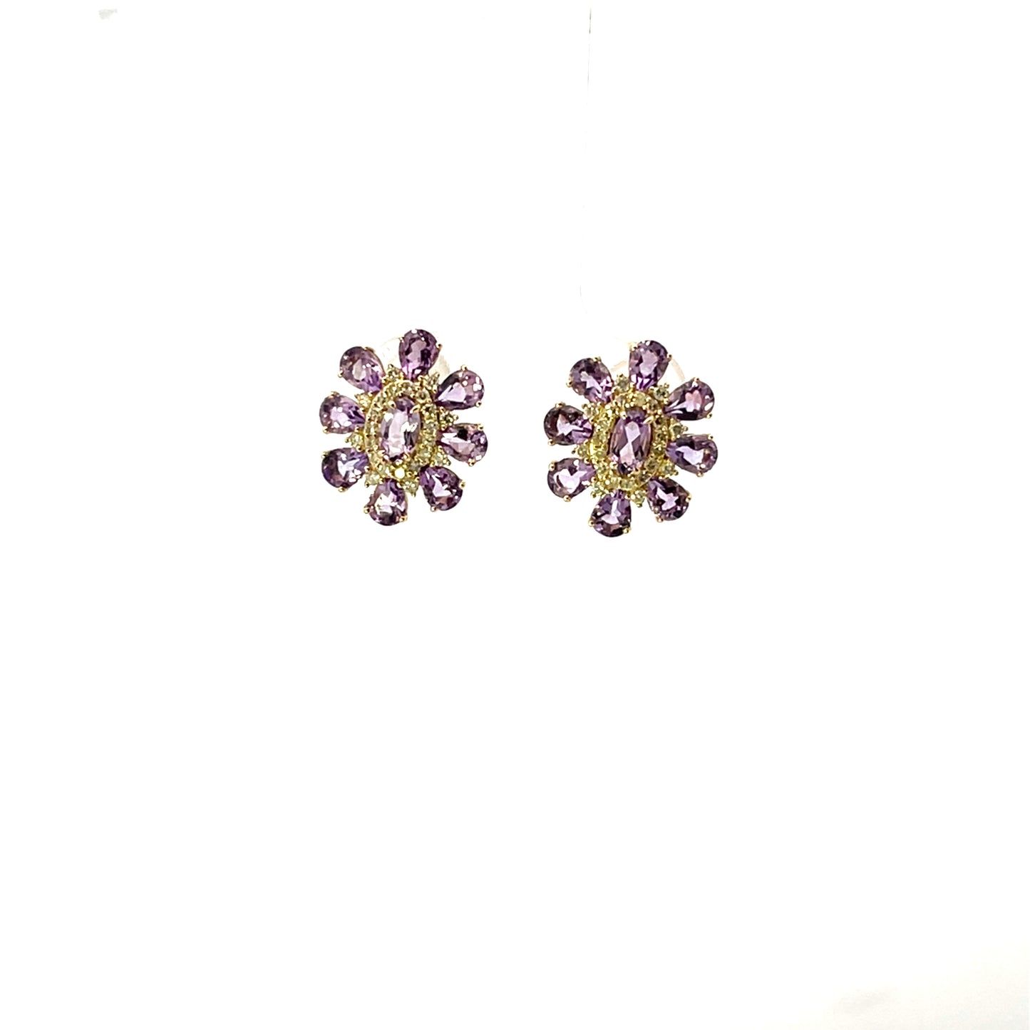 10K YG D-0.30CTW AMETHYS AND DIAMOND FLOWER EARRINGS