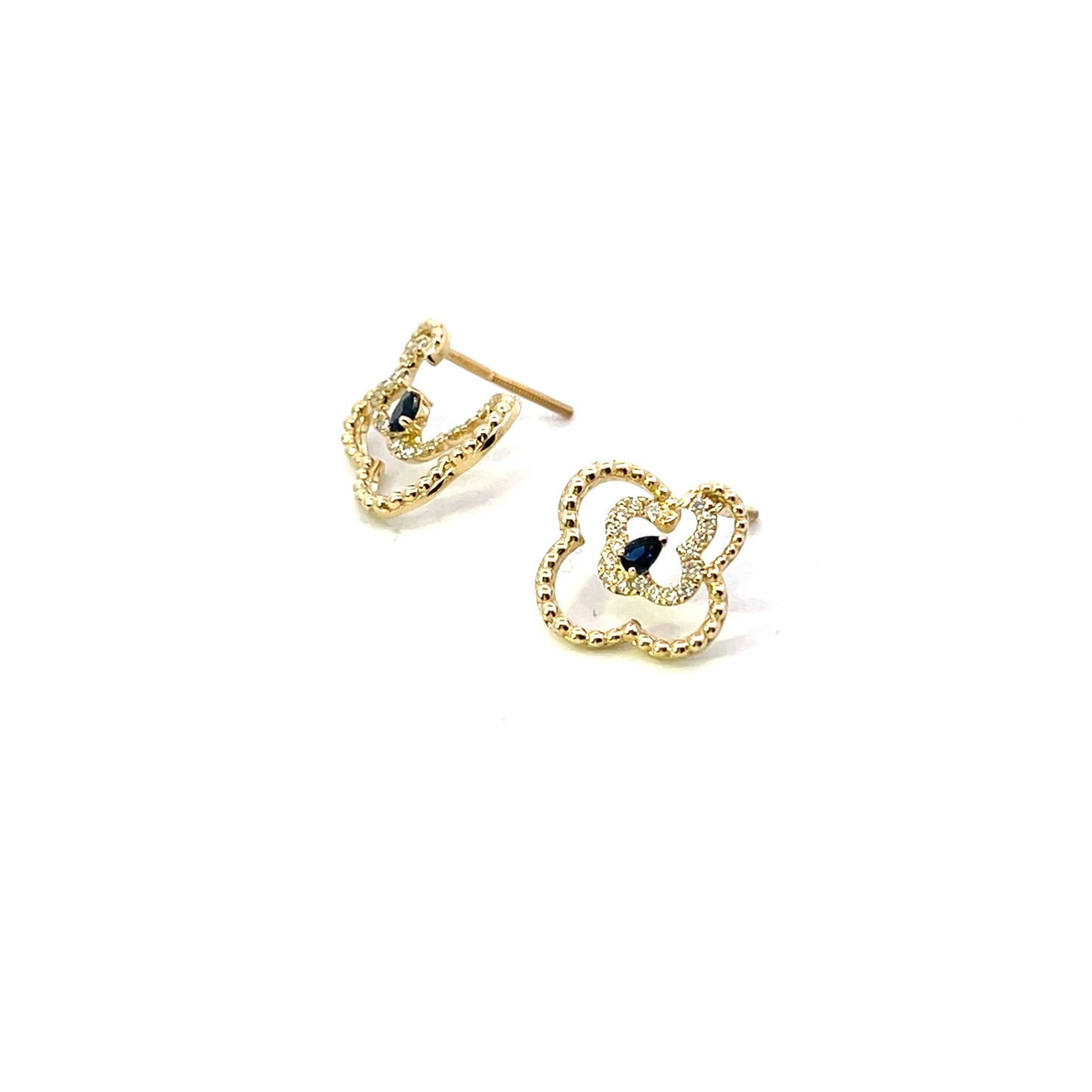 10K YG D-0.08 JACKET FLOWER EARRINGS WITH SAPPHIRE PEAR