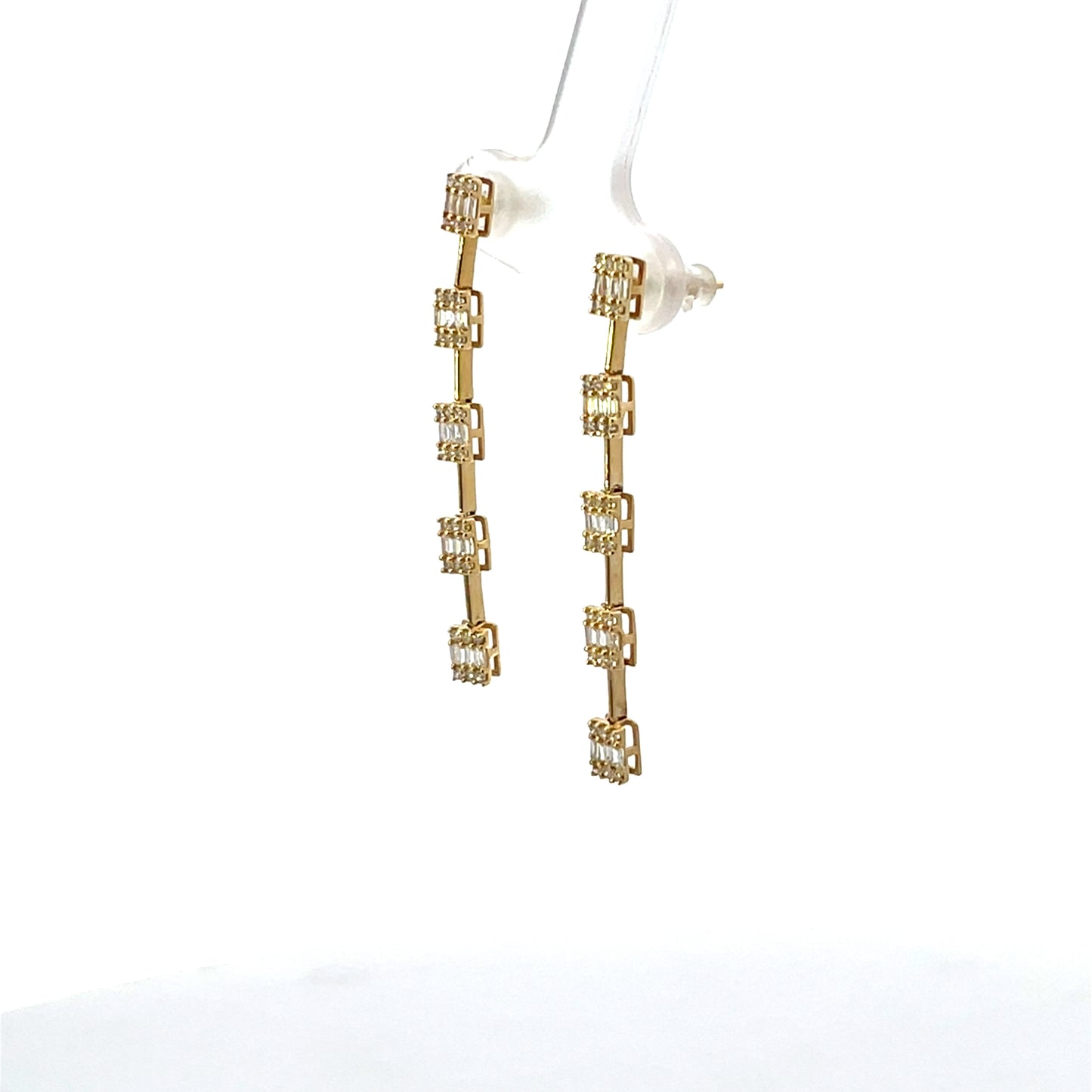 14K YG D-____CTW LONG SQUARES WITH BAGUETTE EARRINGS