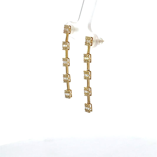 14K YG D-____CTW LONG SQUARES WITH BAGUETTE EARRINGS