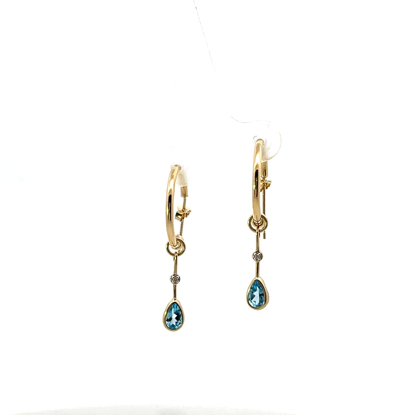 10K YG DIAMOND AND BLUE TOPAZ HOOPS WITH CHARM