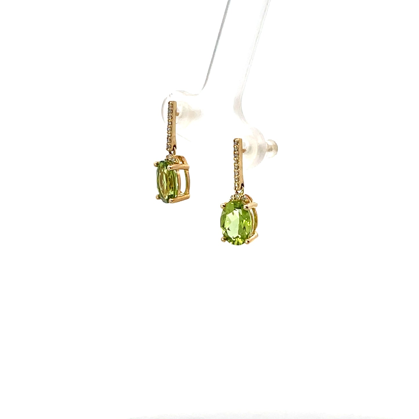 10K YG D-0.12CTW PERIDOT AND DIAMOND PENDANT EARRINGS