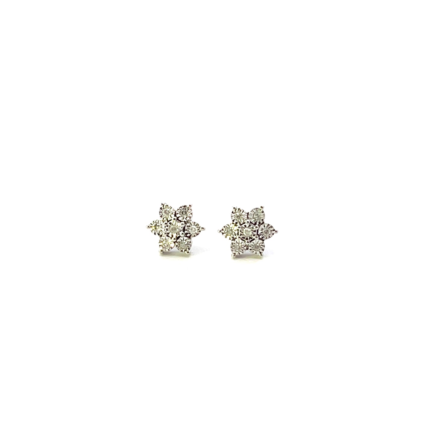 D-0.10CTW DIAMOND SIX PETAL FLOWER STUD EARRINGS