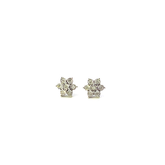 D-0.10CTW DIAMOND SIX PETAL FLOWER STUD EARRINGS