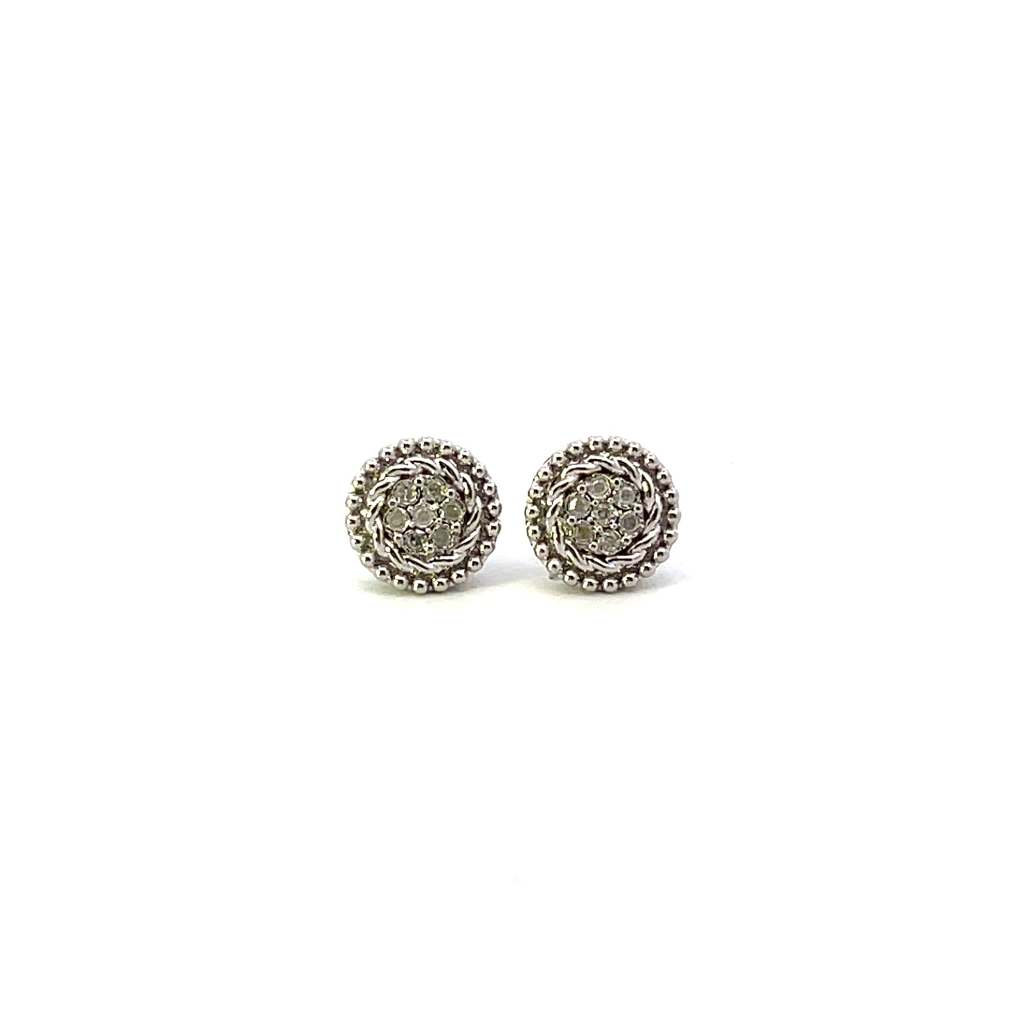 D-0.10CTW DIAMOND AND BEADED ROUND STUD EARRINGS