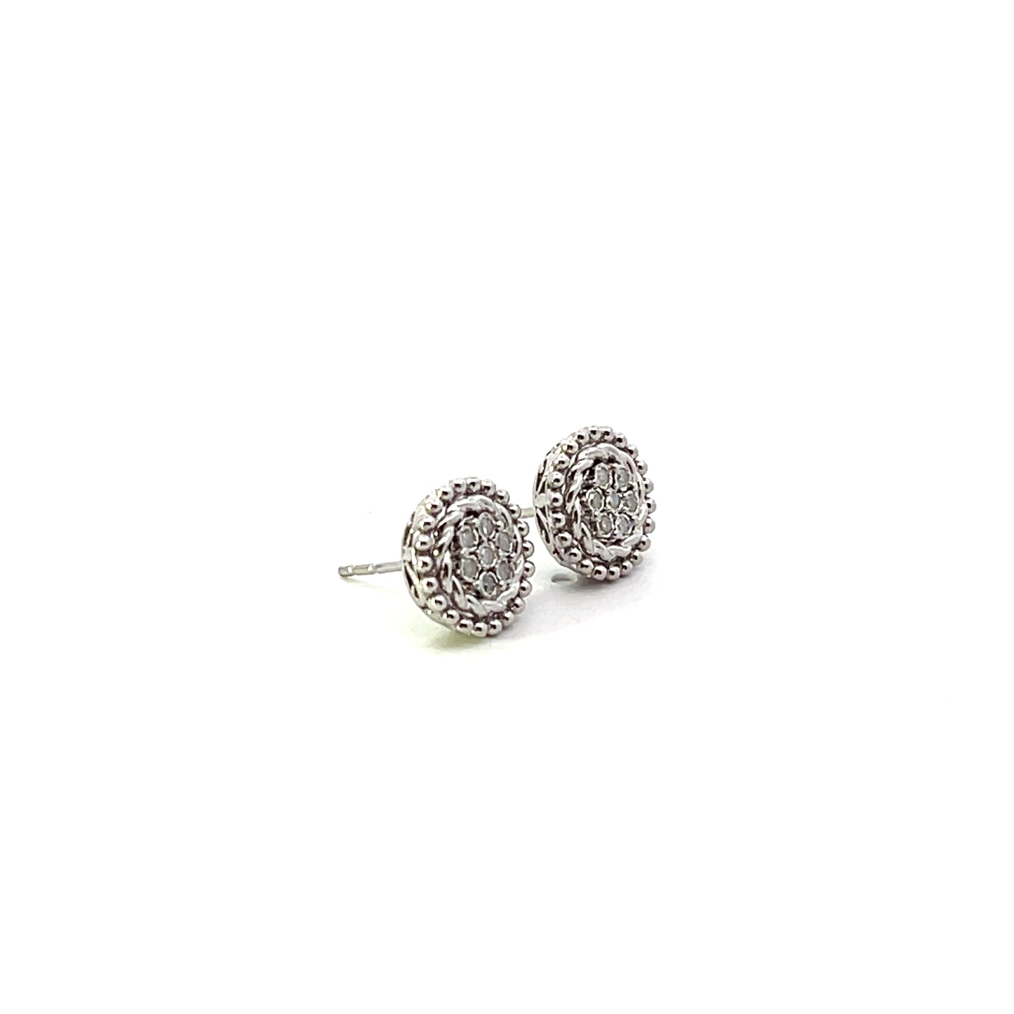 D-0.10CTW DIAMOND AND BEADED ROUND STUD EARRINGS