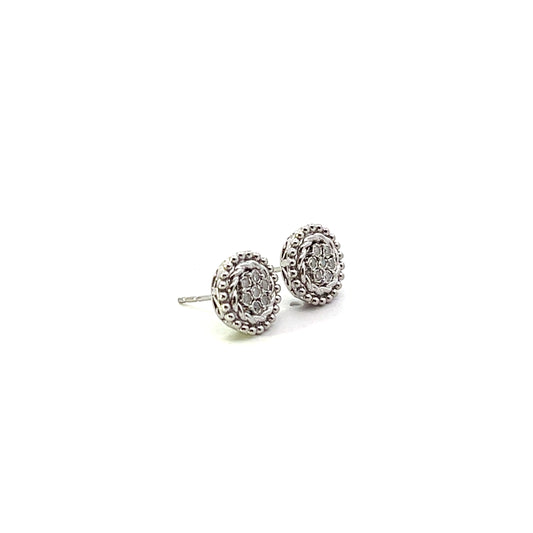 D-0.10CTW DIAMOND AND BEADED ROUND STUD EARRINGS