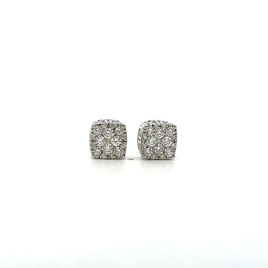 D-0.10CTW DIAMOND SQUARE PAVE STUD EARRINGS