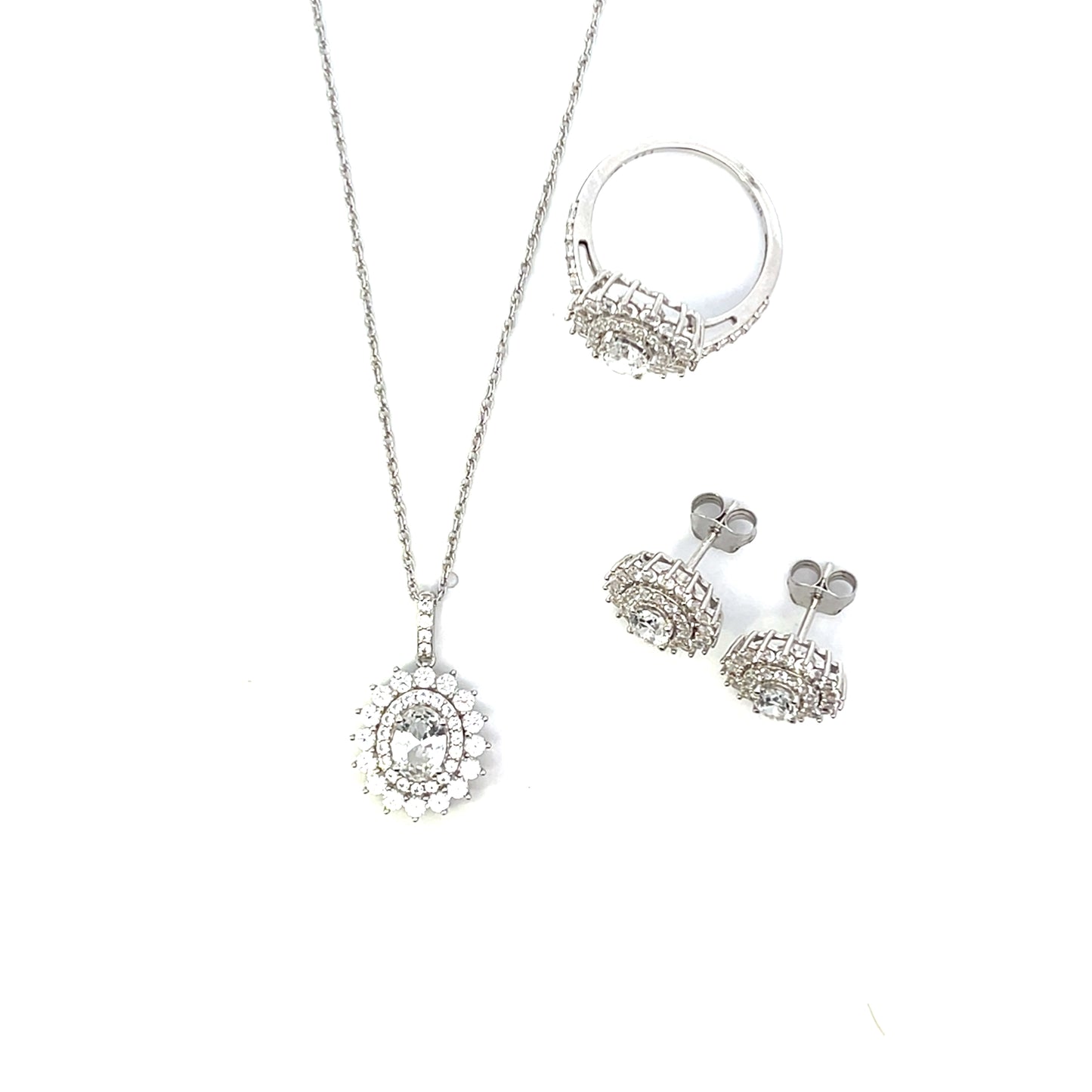 LAB CREATED WHITE TOPAZ VINTAGE SET EARRINGS NECKLACE AND RING #7