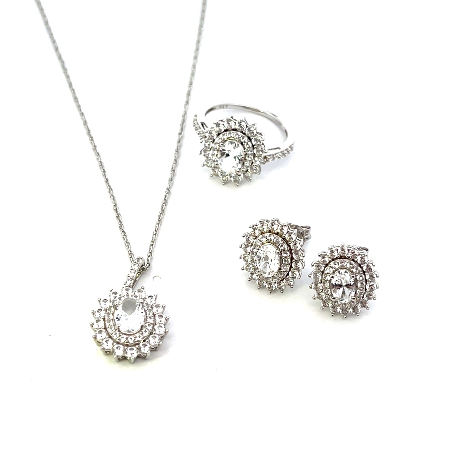 LAB CREATED WHITE TOPAZ VINTAGE SET EARRINGS NECKLACE AND RING #7