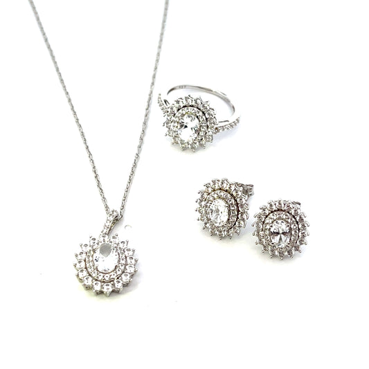 LAB CREATED WHITE TOPAZ VINTAGE SET EARRINGS NECKLACE AND RING #7