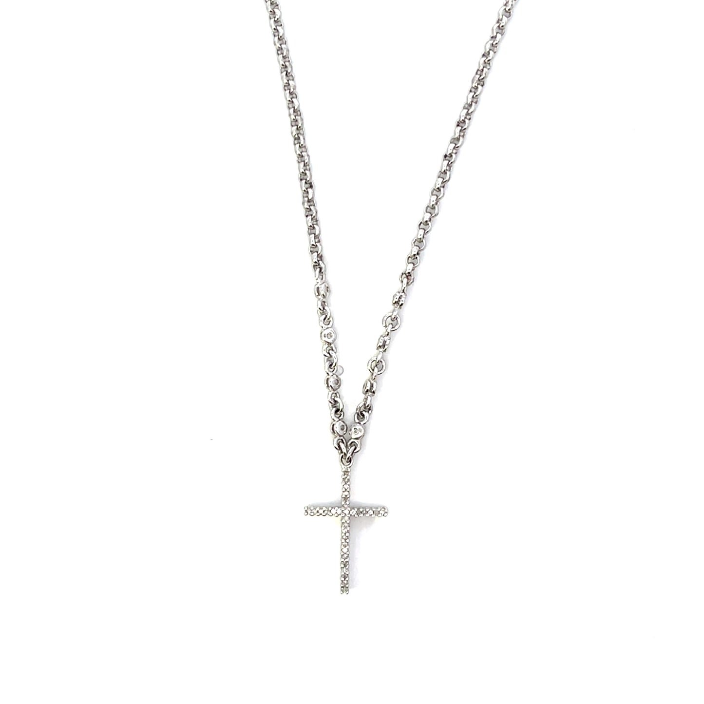 D-0.15CTW NATURAL DIAMOND PAVE CROSS NECKLACE