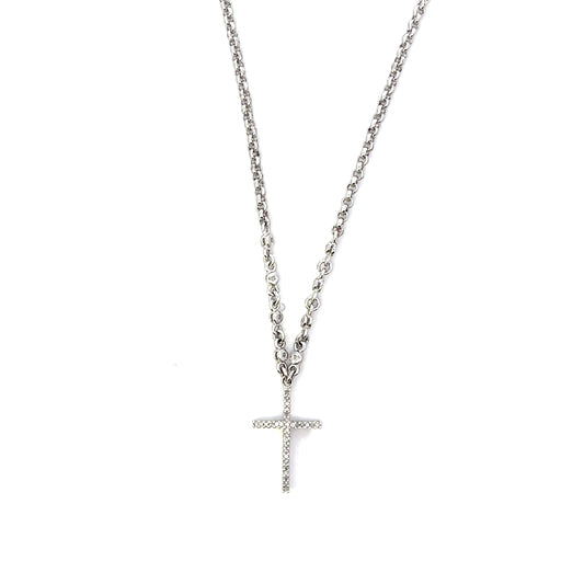 D-0.15CTW NATURAL DIAMOND PAVE CROSS NECKLACE