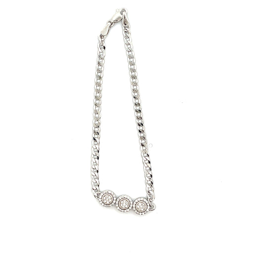 D-0.25CTW 3 CIRCLE DIAMOND PAVE CUBAN CHAIN BRACELET 7"