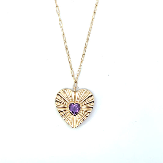 7MM AMETHYST HEART CLIP CHAIN 18" NECKLACE