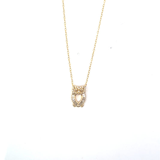 D-0.35CTW NATURAL BAGUETTE DIAMOND OWL NECKLACE SGP