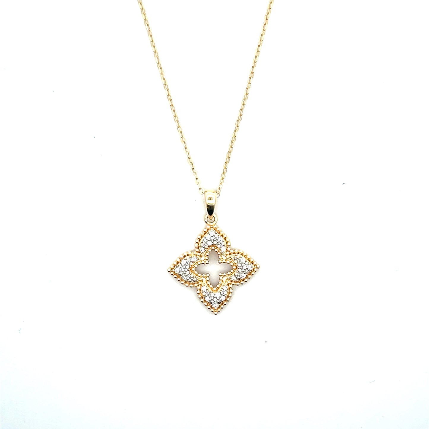 D-0.12CTW HOLLOW FLOWER WITH DIAMOND NECKLACE (SGP)