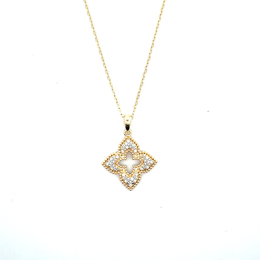 D-0.12CTW HOLLOW FLOWER WITH DIAMOND NECKLACE (SGP)