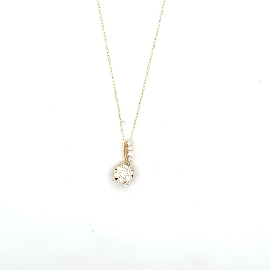 10K YG D-0.50CTW DIAMOND ROUND PAVE PENDANT NECKLACE